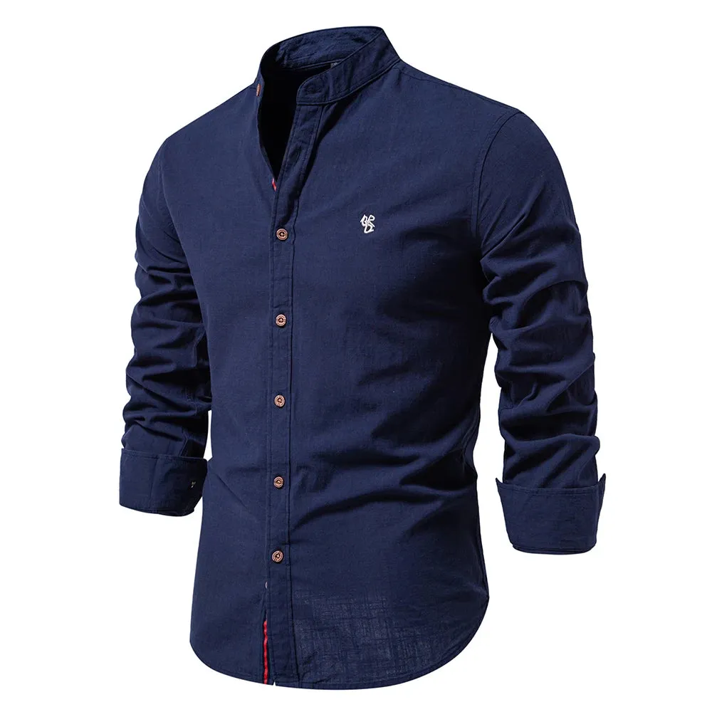 100% Cotton Social Shirt Men Solid Color Long Sleeve High Quality Brand Shirt for Men Spring Stand Casual Men's Shirts