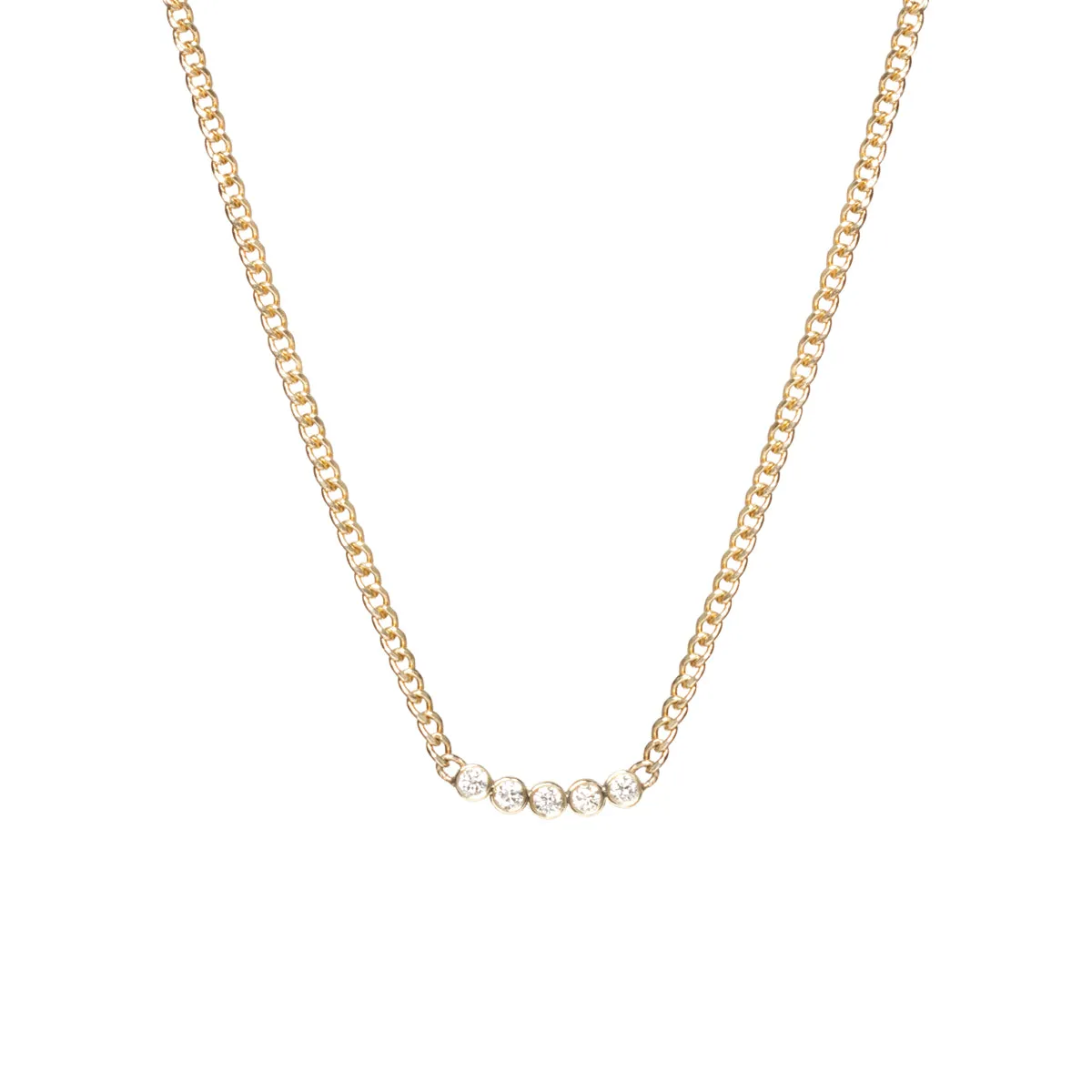 14k 5 Diamond Bezel Extra Small Curb Chain Necklace