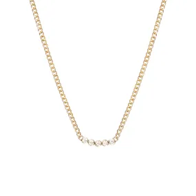 14k 5 Diamond Bezel Extra Small Curb Chain Necklace