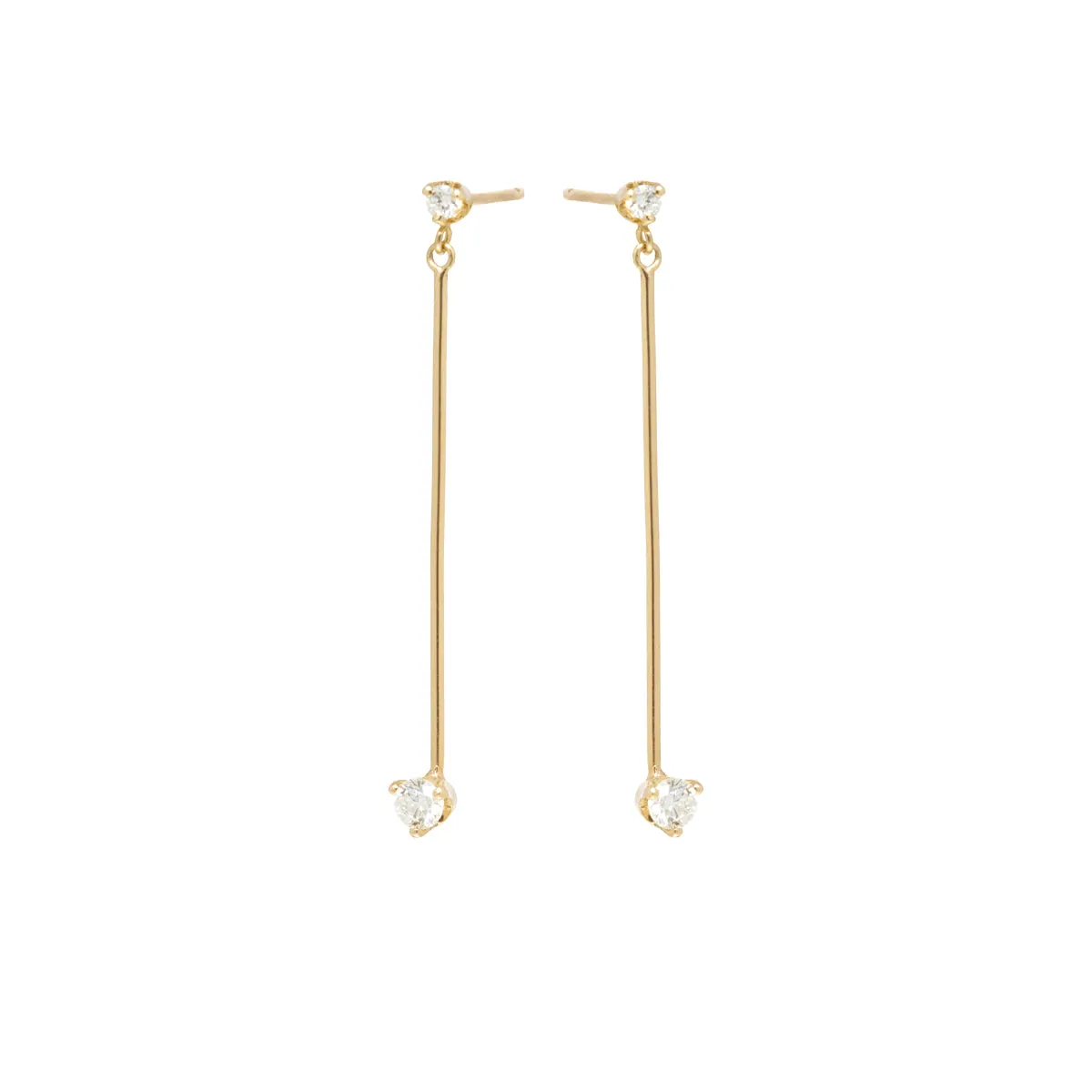 14k Mixed Prong Diamond Long Bar Drop Earrings