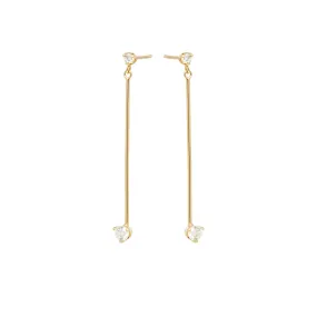 14k Mixed Prong Diamond Long Bar Drop Earrings