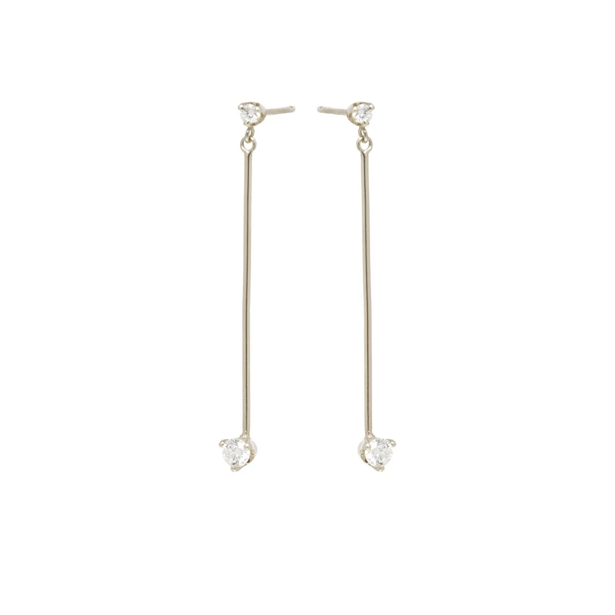 14k Mixed Prong Diamond Long Bar Drop Earrings