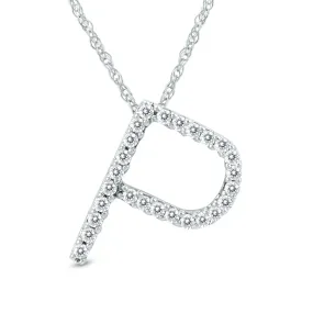 1/6 Carat Tw P Initial Diamond Pendant Necklace In 10K White Gold With Adjustable Chain