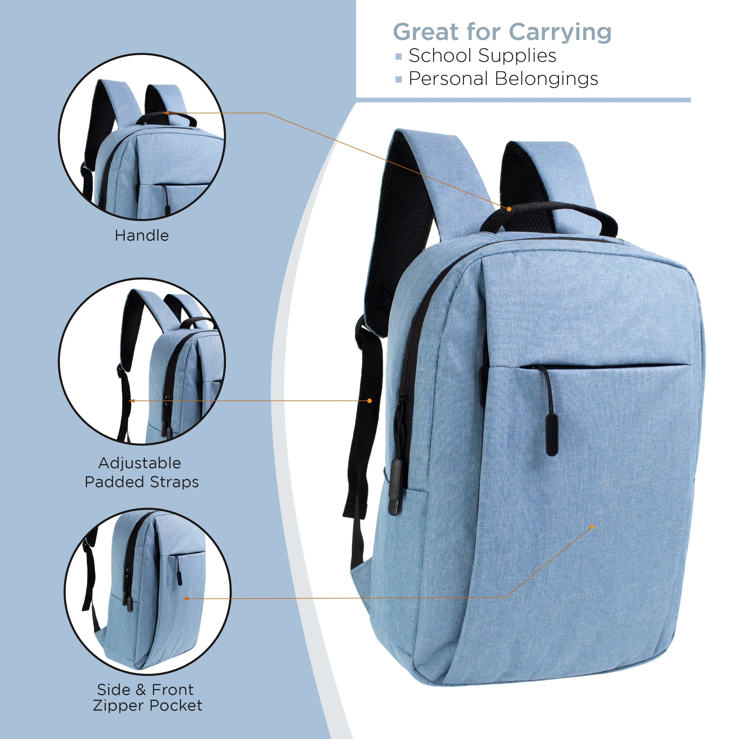 16" Wholesale Premium Laptop Backpacks in 3 Colors - Wholesale Case of 24 Bookbags