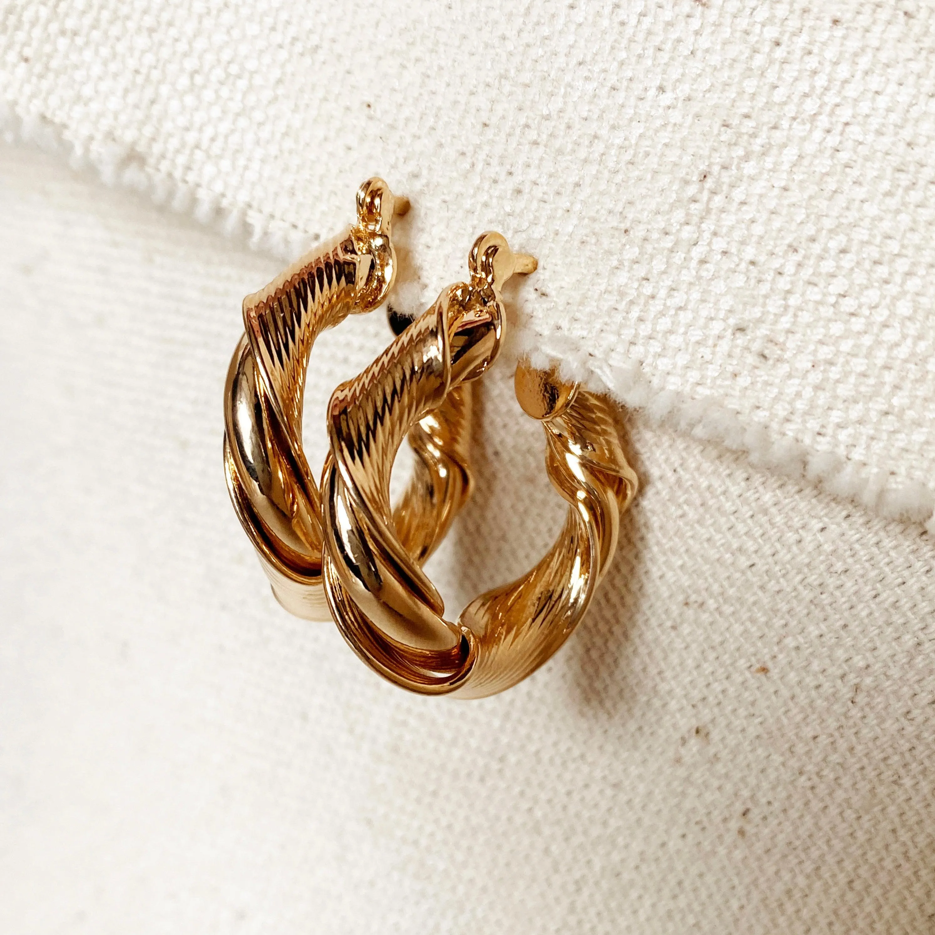 18k Gold Filled Twisted Hoop Earrings