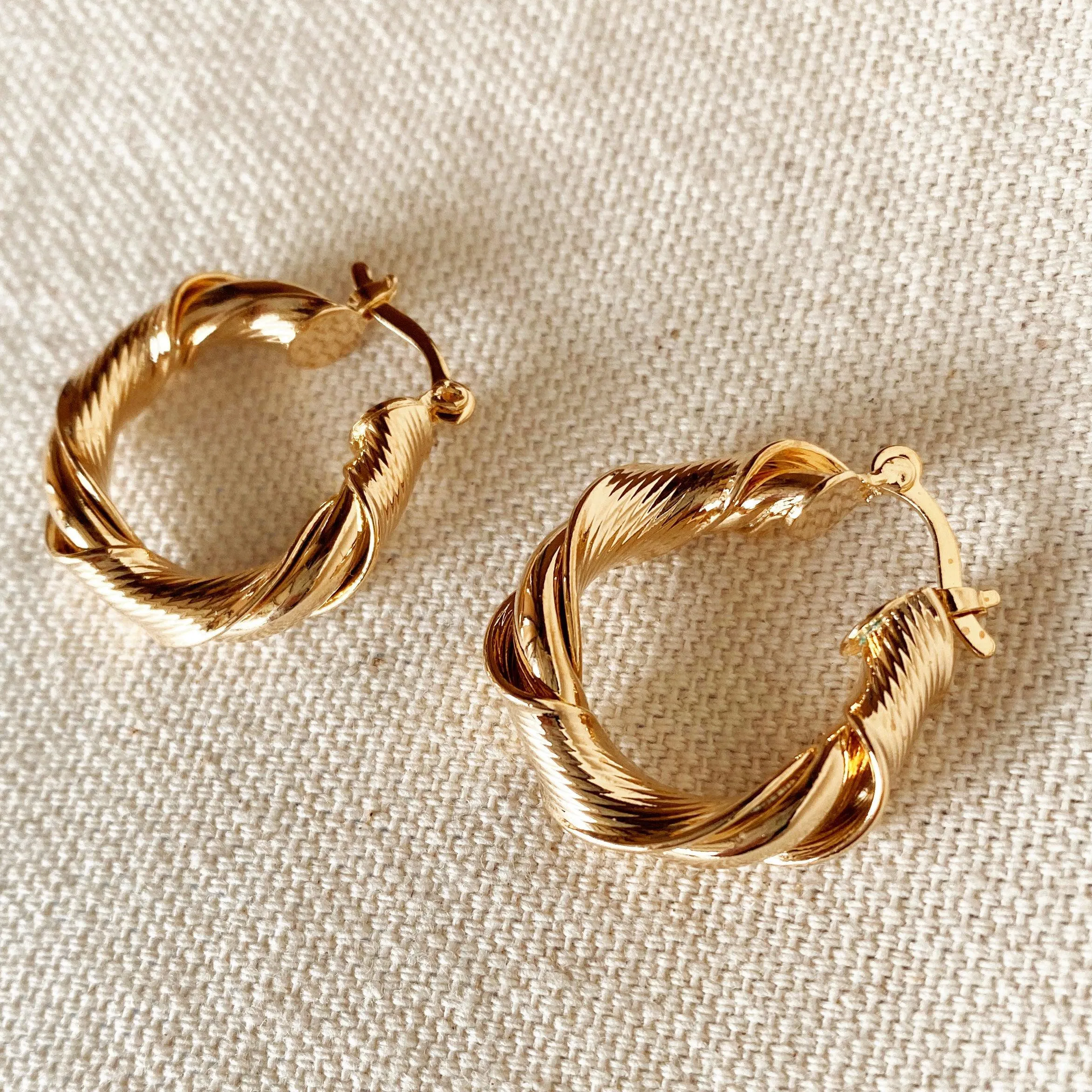 18k Gold Filled Twisted Hoop Earrings