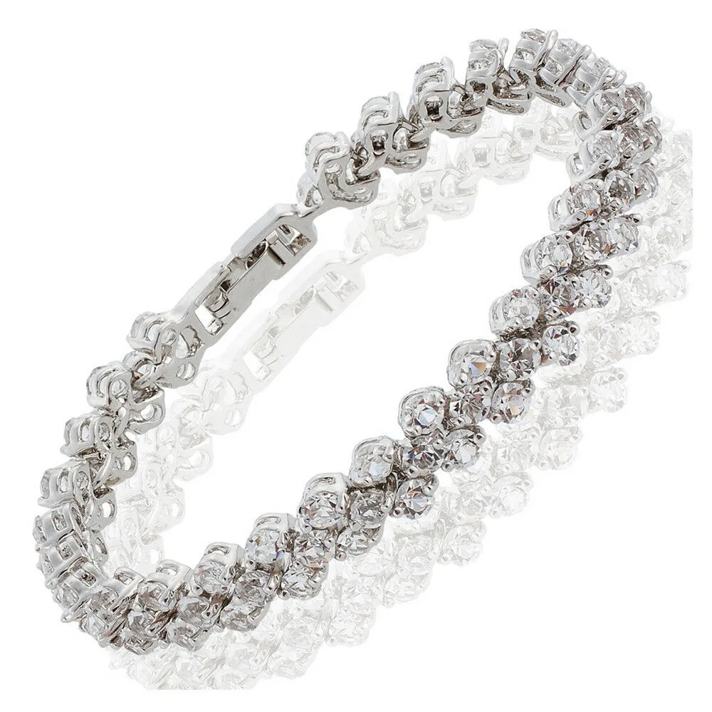 18K White Gold Plated Created White Sapphire Tennis Bracelet  7