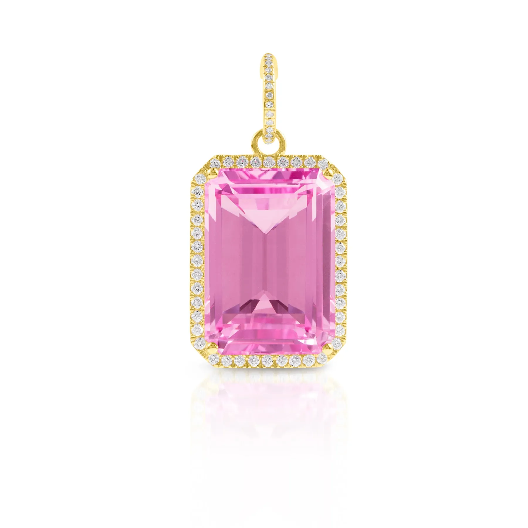 18KT Yellow Gold Diamond Pink Topaz Luxe Jolly Charm Pendant with Diamond Clip on Bail