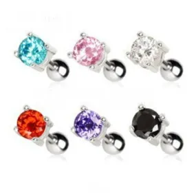 316L Surgical Steel Prong Set Round CZ Cartilage Earrings