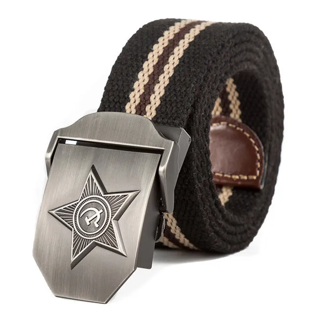 3D Five Rays Star Military Belt Old CCCP Army Patriotic Canvas Belt