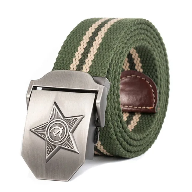 3D Five Rays Star Military Belt Old CCCP Army Patriotic Canvas Belt