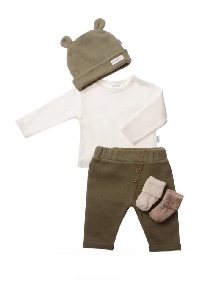 5-Piece Rib Knit Set With Olive Trousers