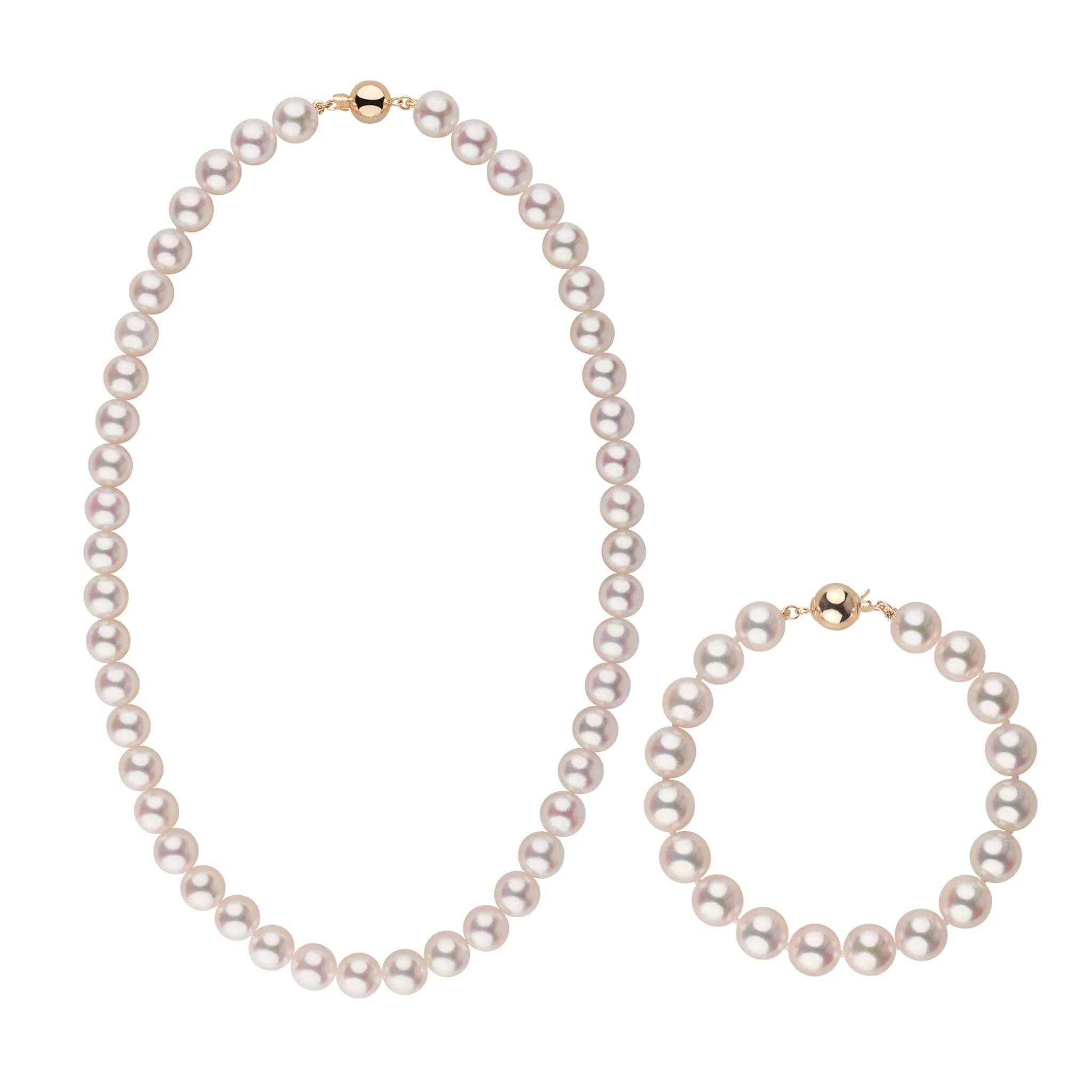 8.5-9.0 mm AAA Blush White Silver Rose Tone Akoya Pearl 18 Inch Necklace & Bracelet Set