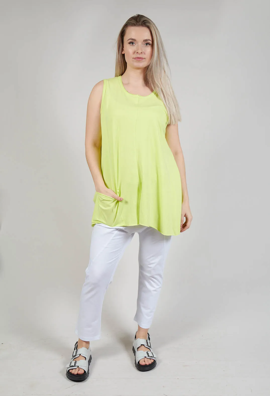 A Line Vest Top with Front Pocket in Lime