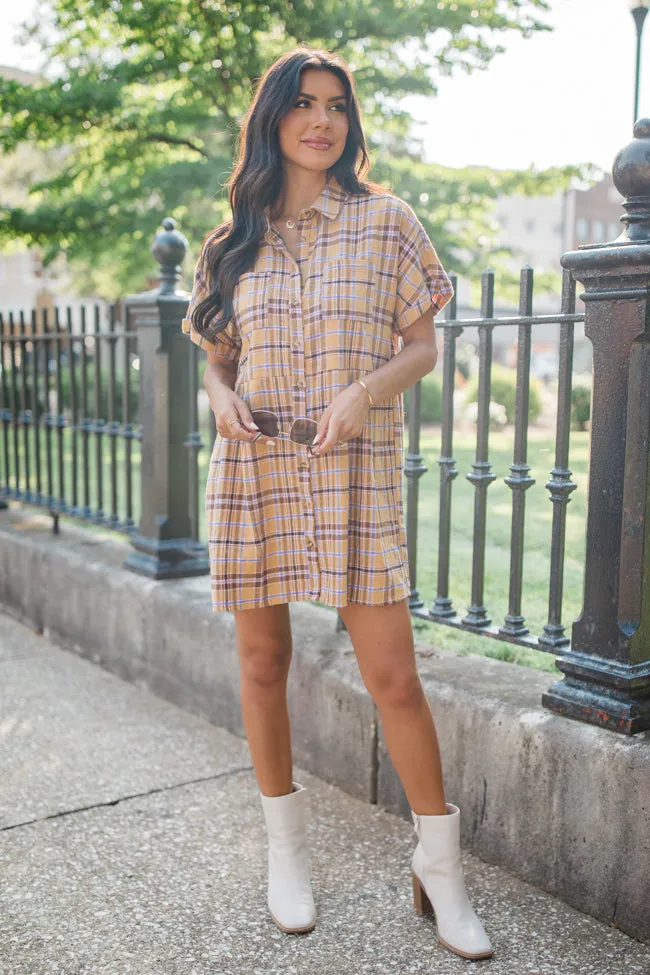 A Place All Our Own Mustard Plaid Shirt Dress