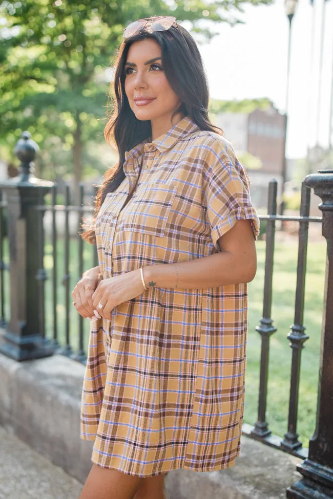 A Place All Our Own Mustard Plaid Shirt Dress