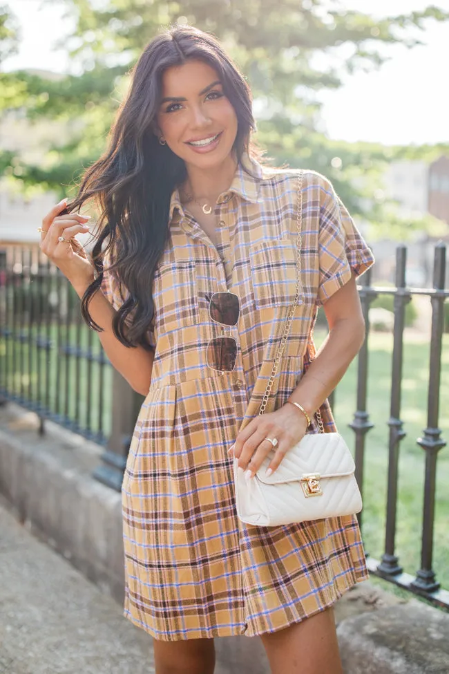 A Place All Our Own Mustard Plaid Shirt Dress