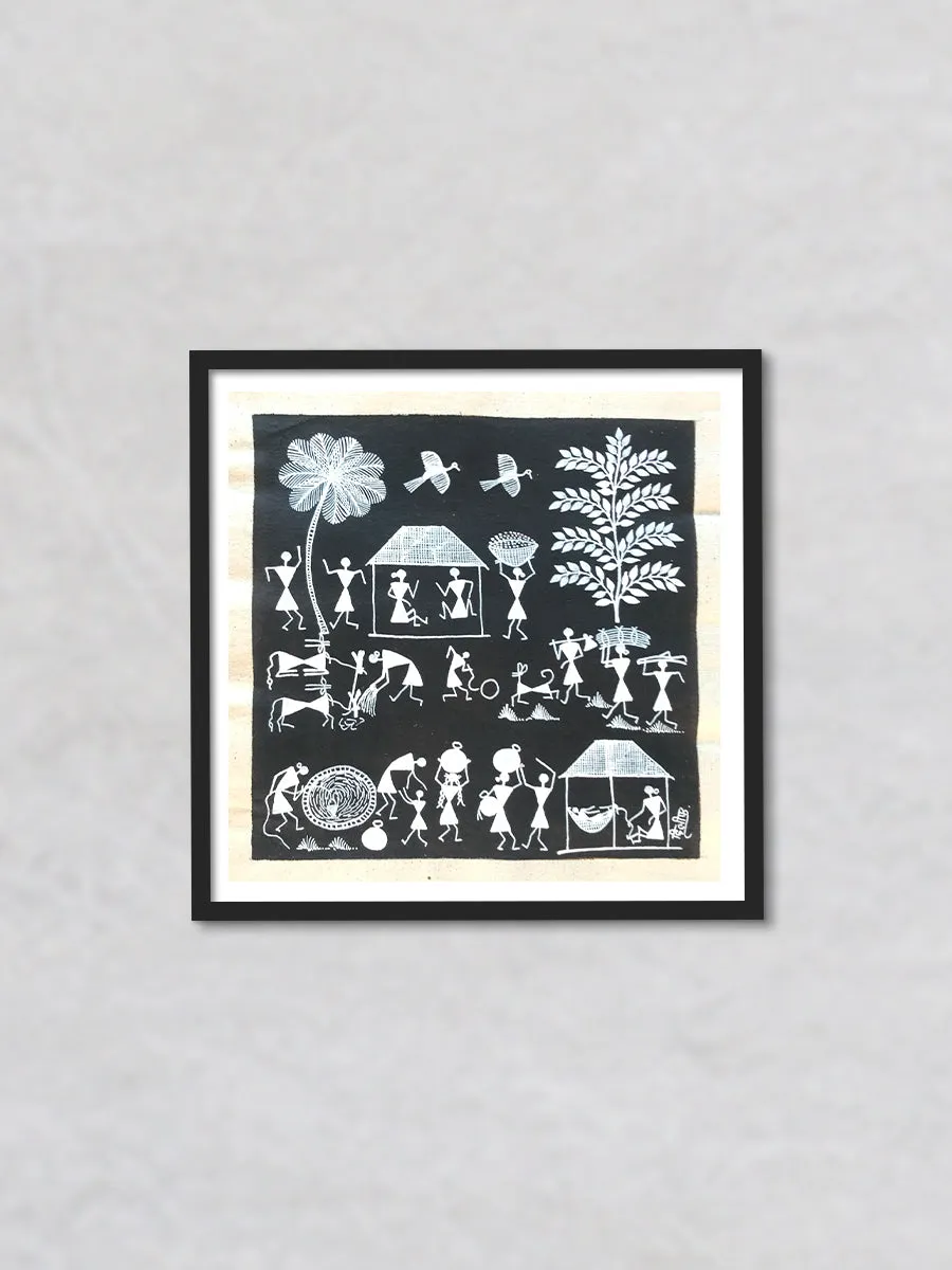 A Rural Countryside, Warli Art by Dilip Bahotha