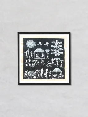 A Rural Countryside, Warli Art by Dilip Bahotha