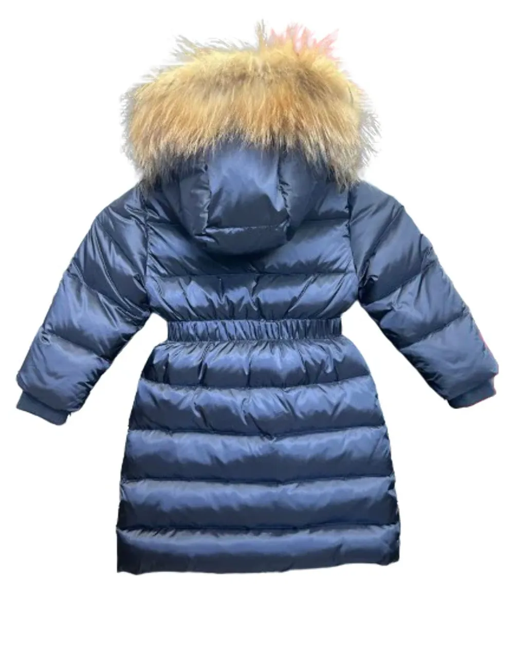 Add Girl's Satin Down Jacket Fur Hood Navy ADFGB030-4000