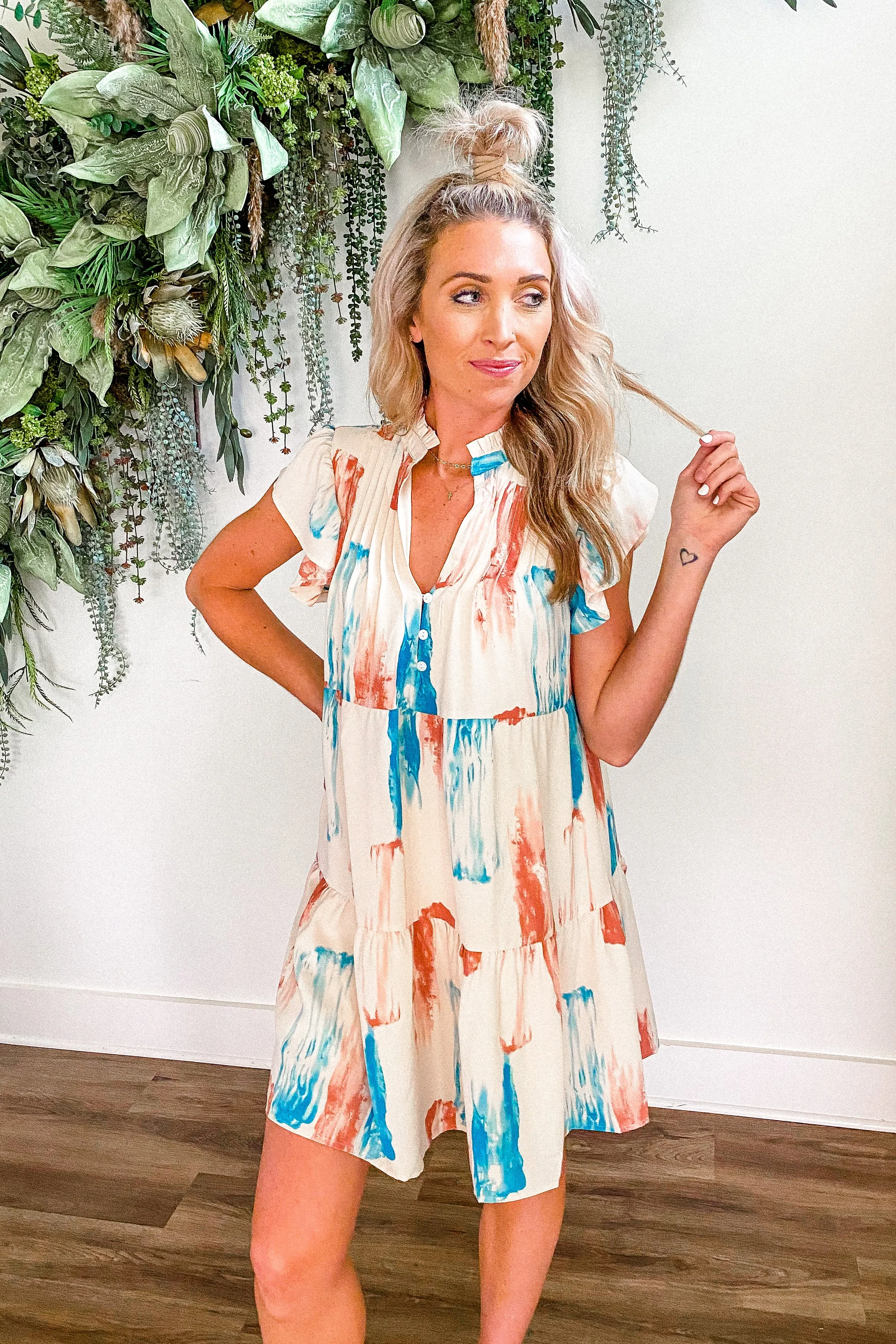 Addie Cream Watercolor Dress