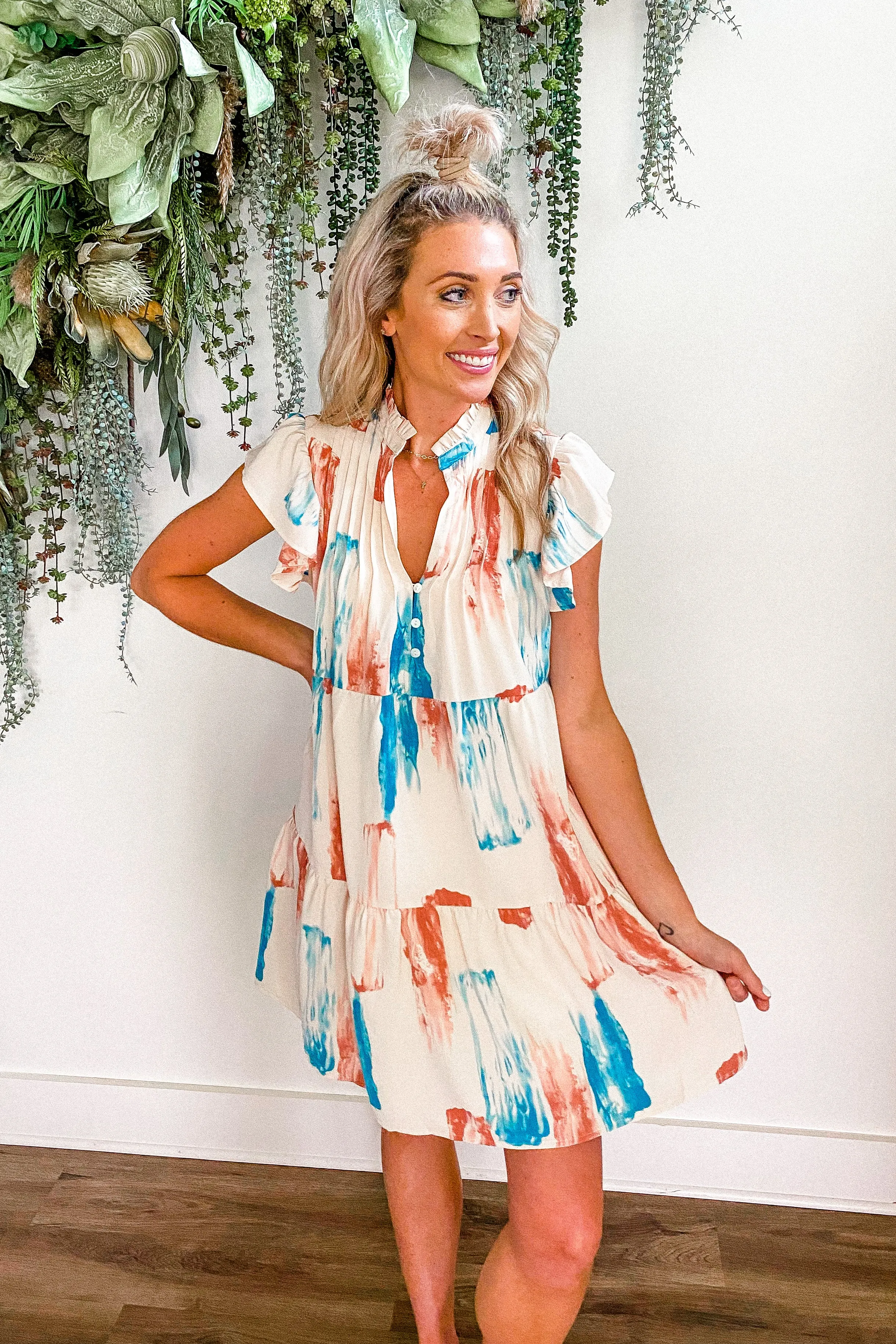 Addie Cream Watercolor Dress