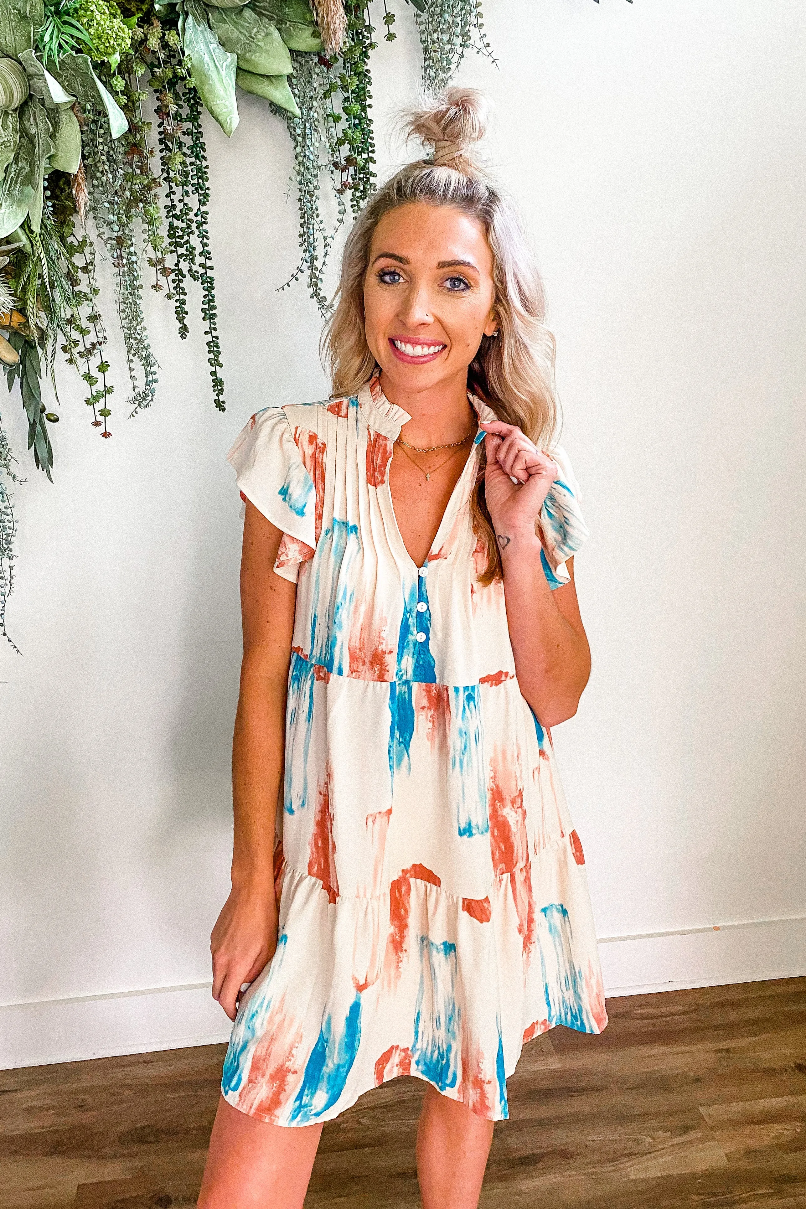 Addie Cream Watercolor Dress