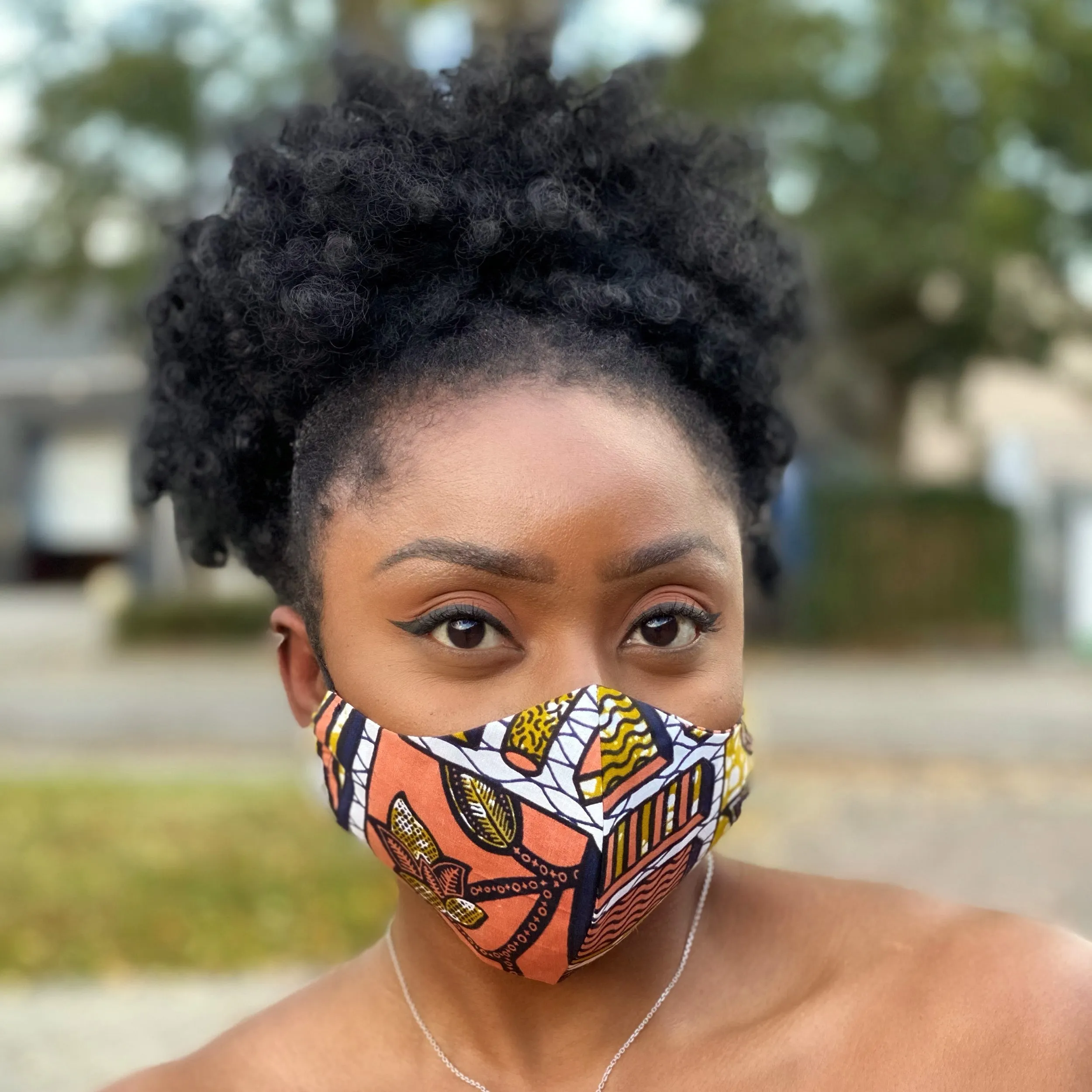 African print Mouth mask / Face mask made of cotton (Premium model) Unisex - Peach plaid