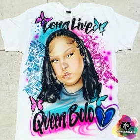 Airbrush Long Live Portrait With Butterflies Shirt Design