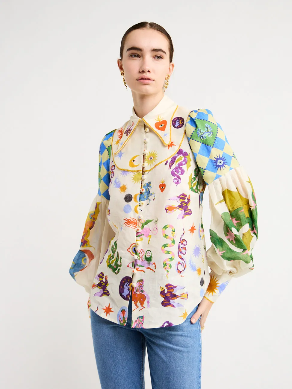 Alemais Lou Balloon Sleeve Shirt in Multi