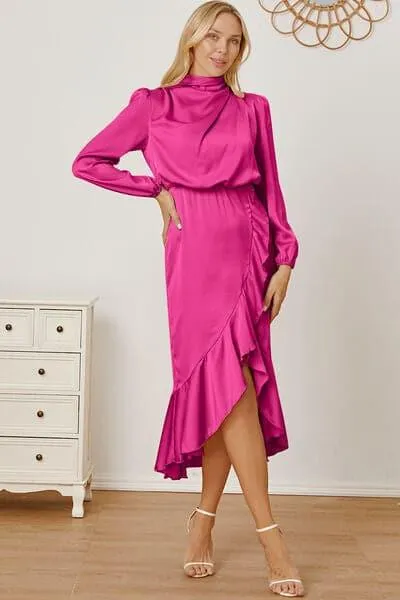 Amber Mock Neck Ruffled Asymmetrical Dress