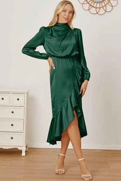 Amber Mock Neck Ruffled Asymmetrical Dress