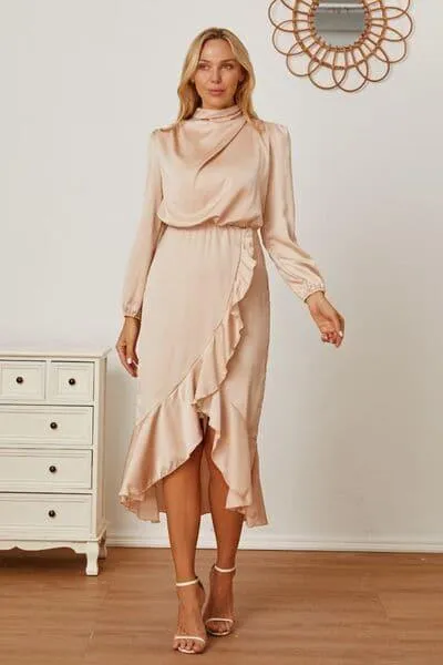 Amber Mock Neck Ruffled Asymmetrical Dress