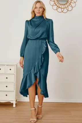 Amber Mock Neck Ruffled Asymmetrical Dress