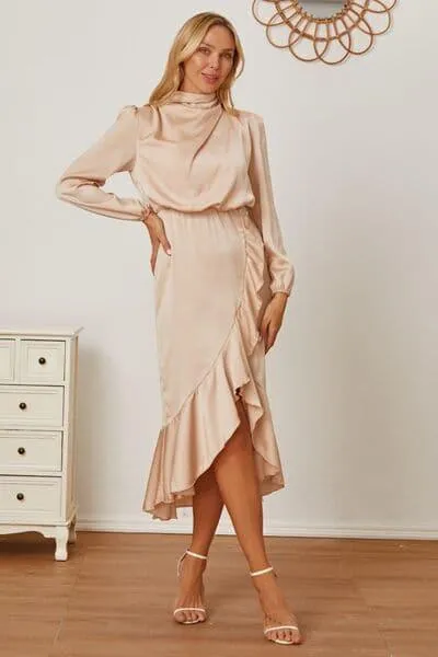 Amber Mock Neck Ruffled Asymmetrical Dress