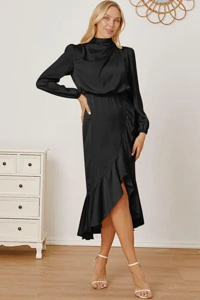 Amber Mock Neck Ruffled Asymmetrical Dress