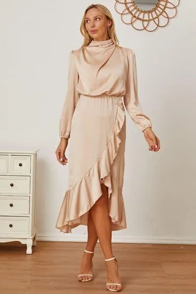 Amber Mock Neck Ruffled Asymmetrical Dress