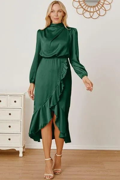 Amber Mock Neck Ruffled Asymmetrical Dress