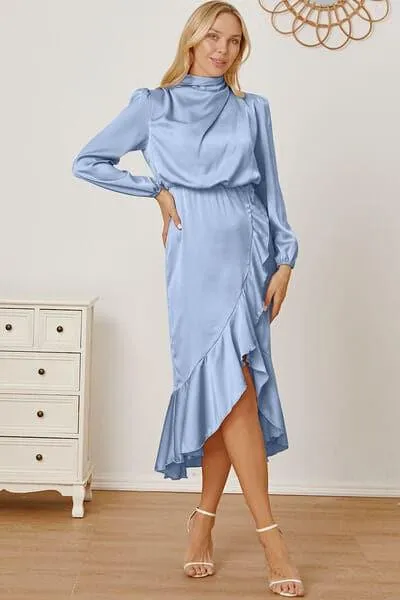 Amber Mock Neck Ruffled Asymmetrical Dress