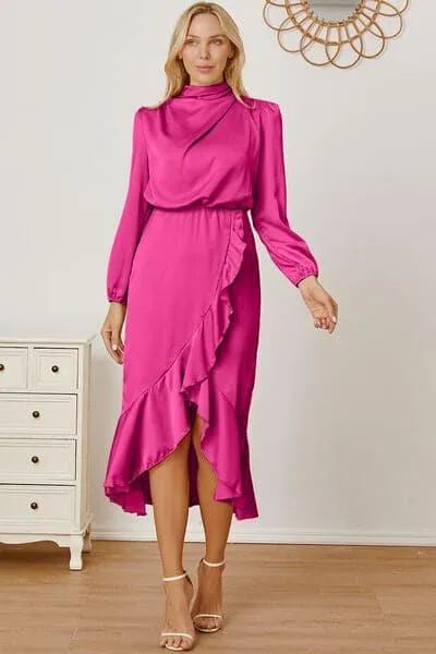 Amber Mock Neck Ruffled Asymmetrical Dress