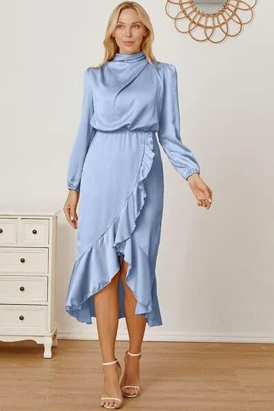 Amber Mock Neck Ruffled Asymmetrical Dress