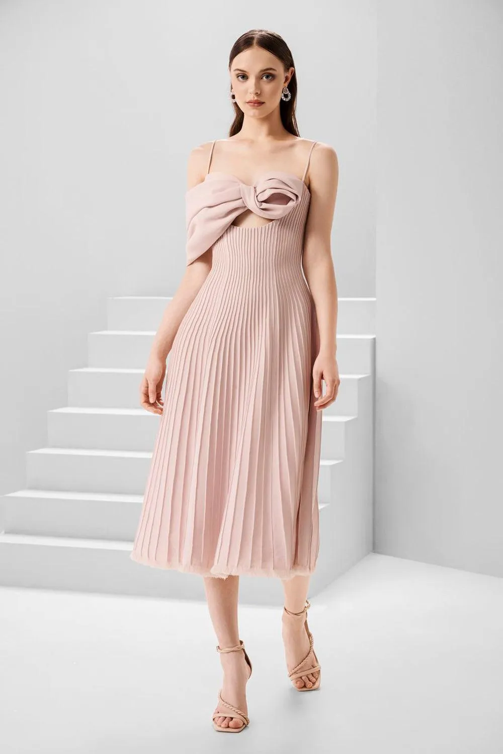 Amelia A-line Spaghetti Strap Crepe Midi Dress