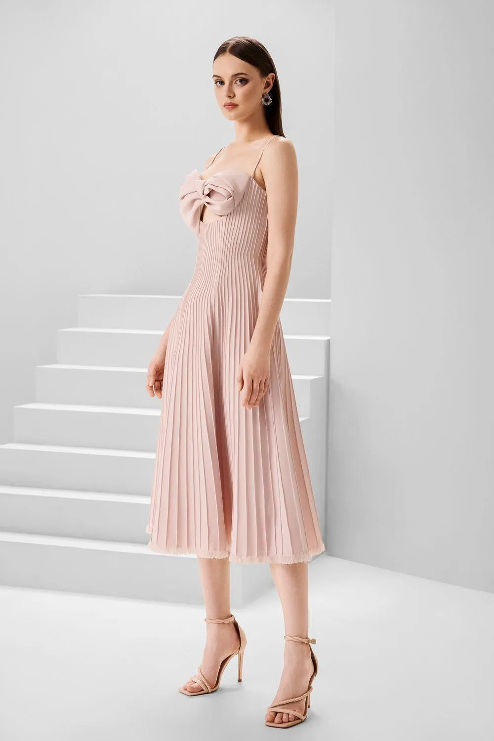 Amelia A-line Spaghetti Strap Crepe Midi Dress