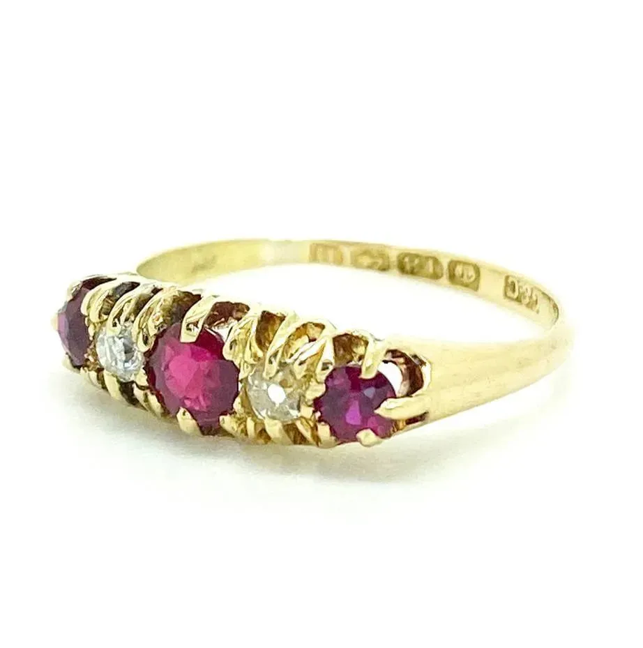 Antique George V Ruby Diamond 18ct Gold Ring