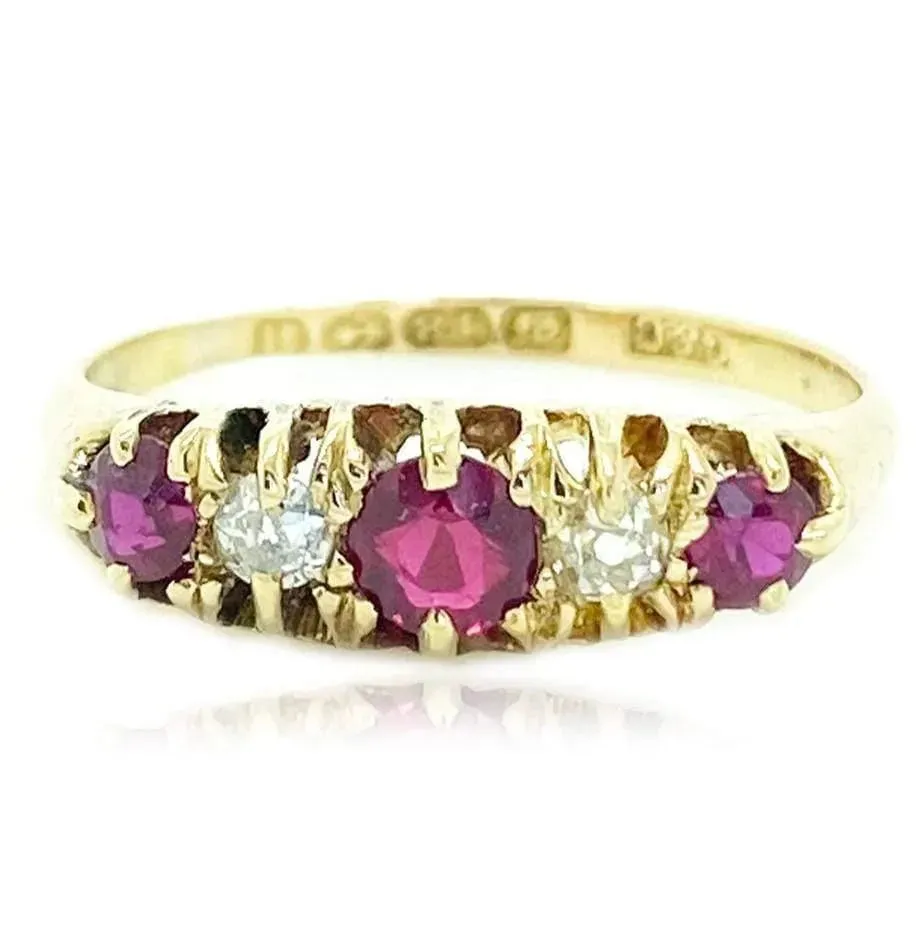 Antique George V Ruby Diamond 18ct Gold Ring