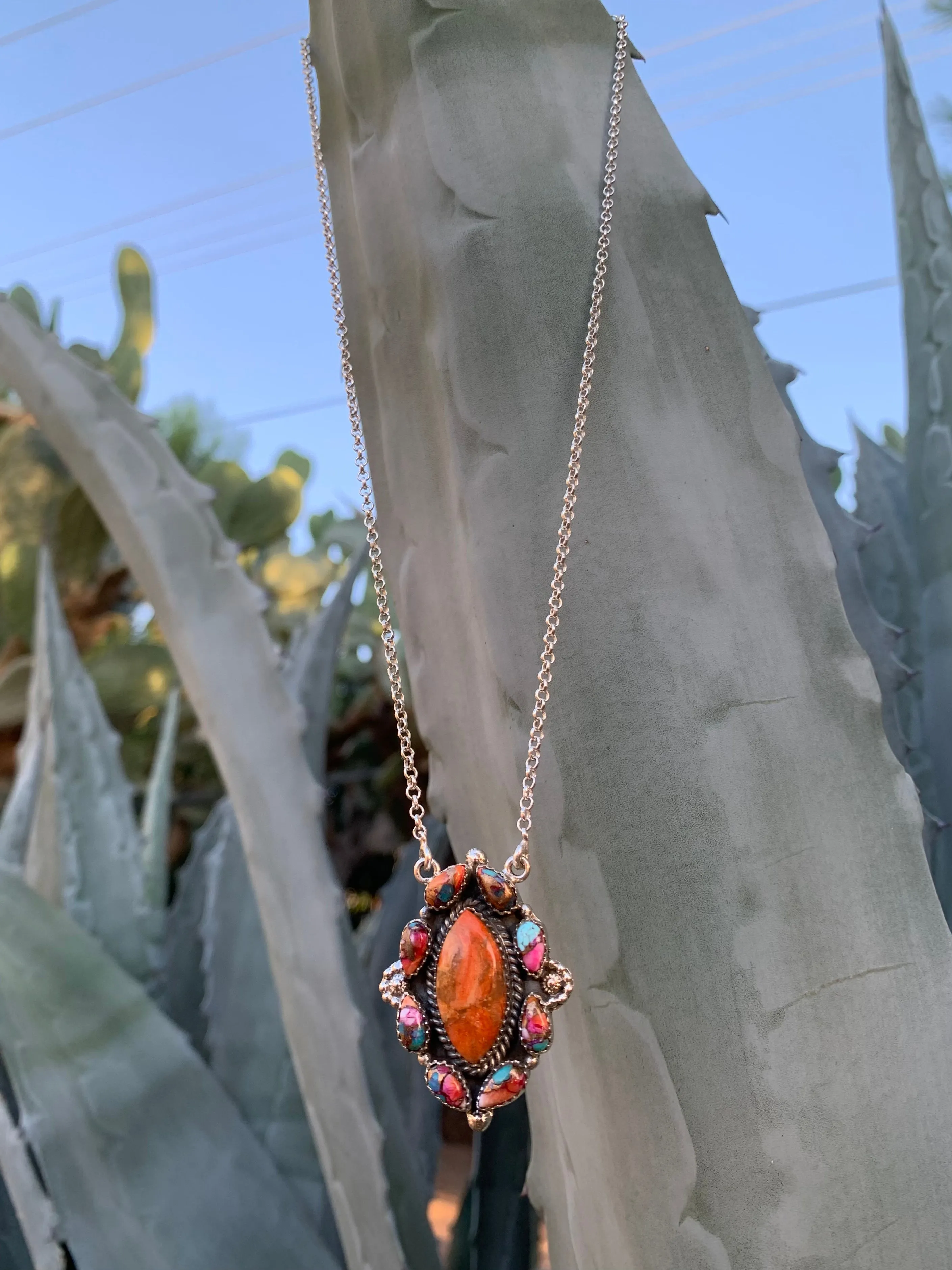 Apple Coral & Dahlia Turquoise Cluster necklace