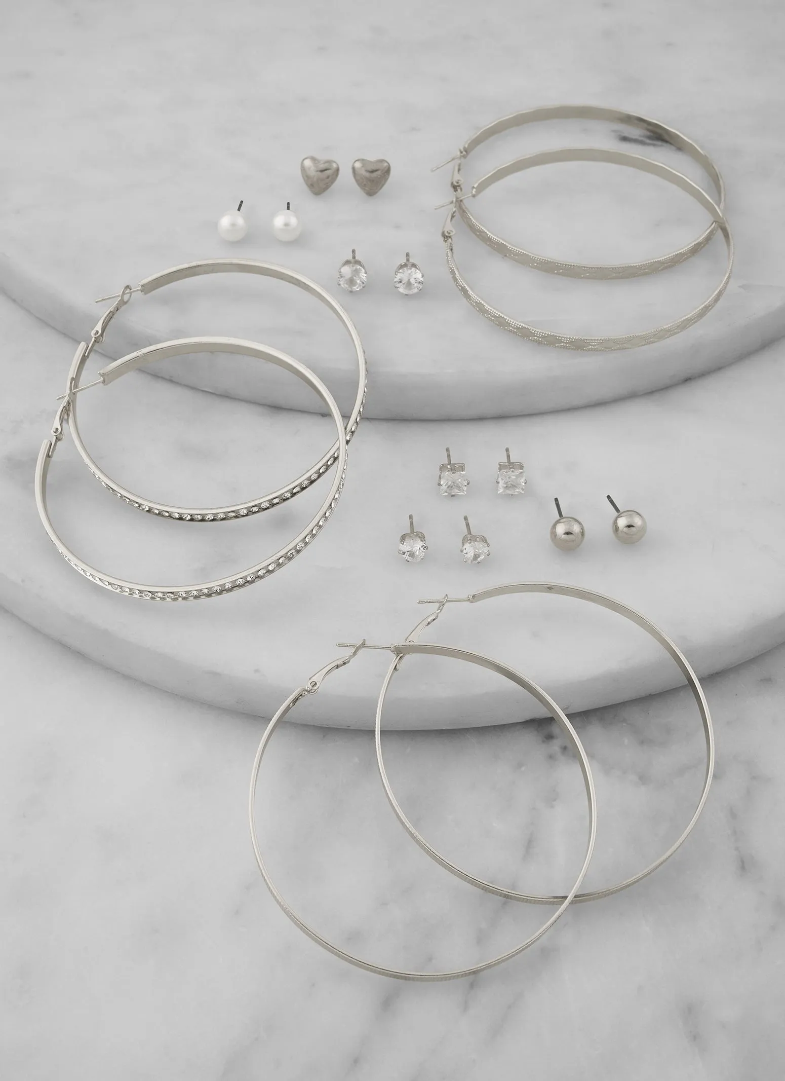 Assorted Stud and Textured Hoop Earring Set of 9