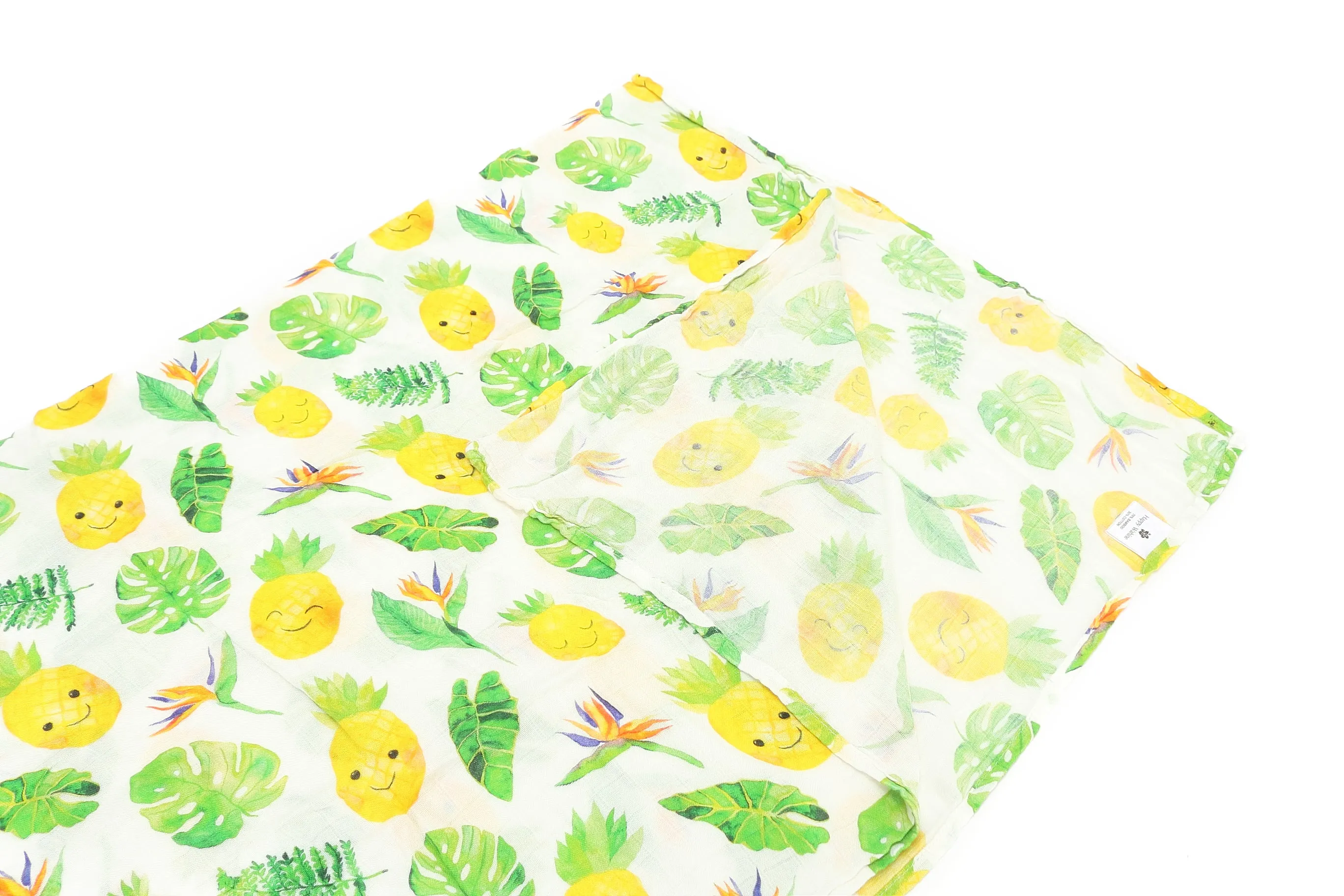 Baby Muslin Swaddle Pineapple Monstera White