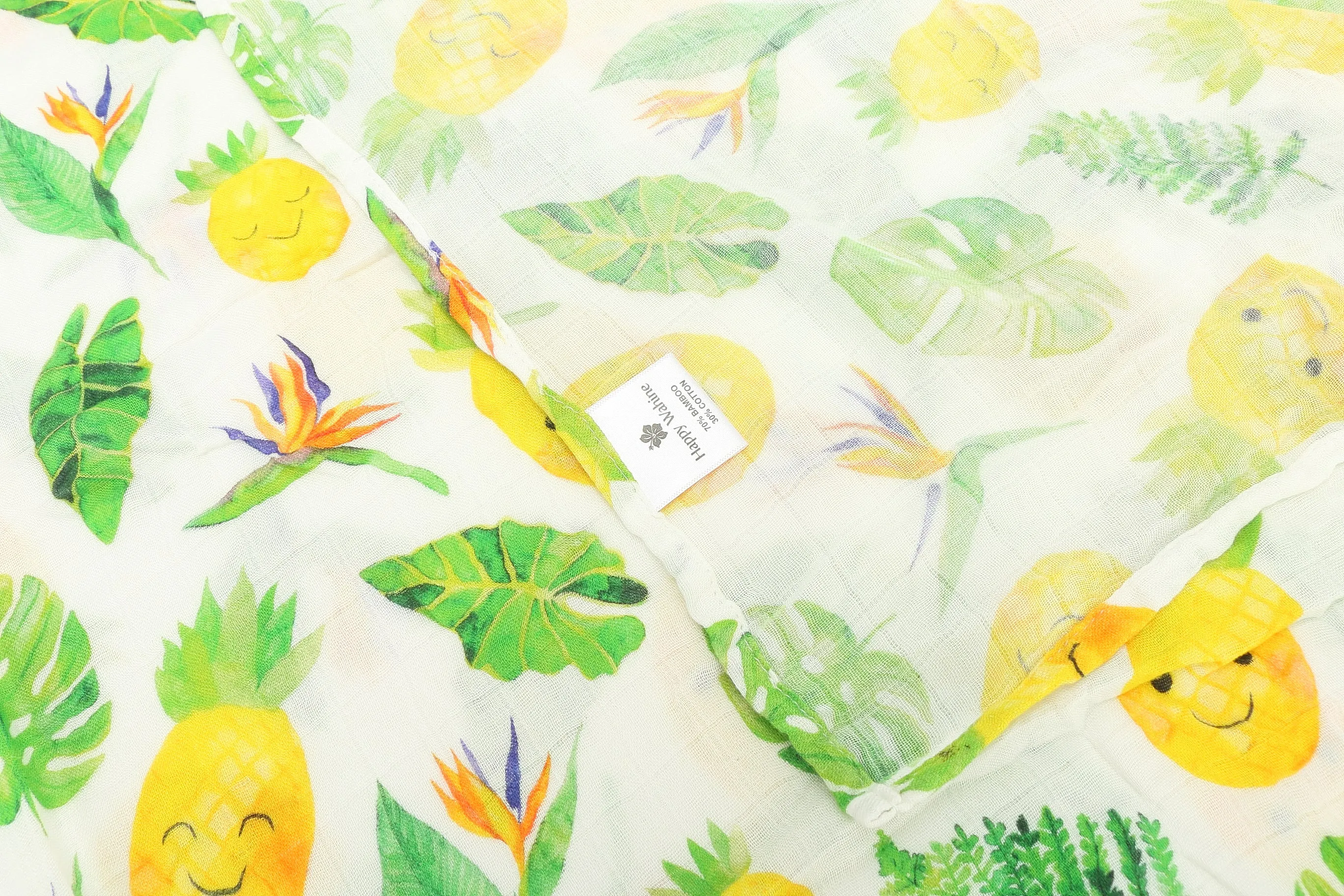 Baby Muslin Swaddle Pineapple Monstera White