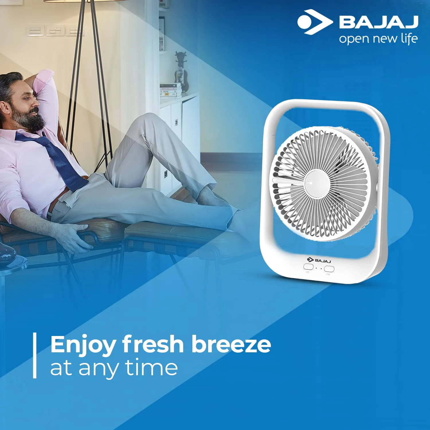 Bajaj Pygmy 178mm | USB Charging Fan | LED Light | 2100 RPM High Speed Table Fan | Silent Operation | Rechargeable Fan | Charging Fans for Home | White Portable Fan